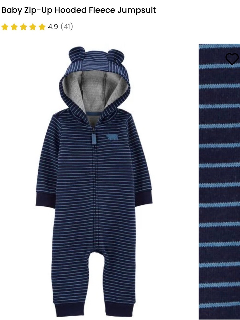 Carter's baby zip-up hooded fleece jumpsuit